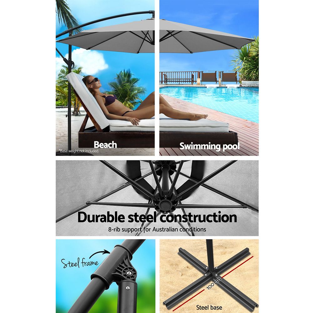 Instahut 3m Side Post Cantilever Outdoor Umbrella Grey