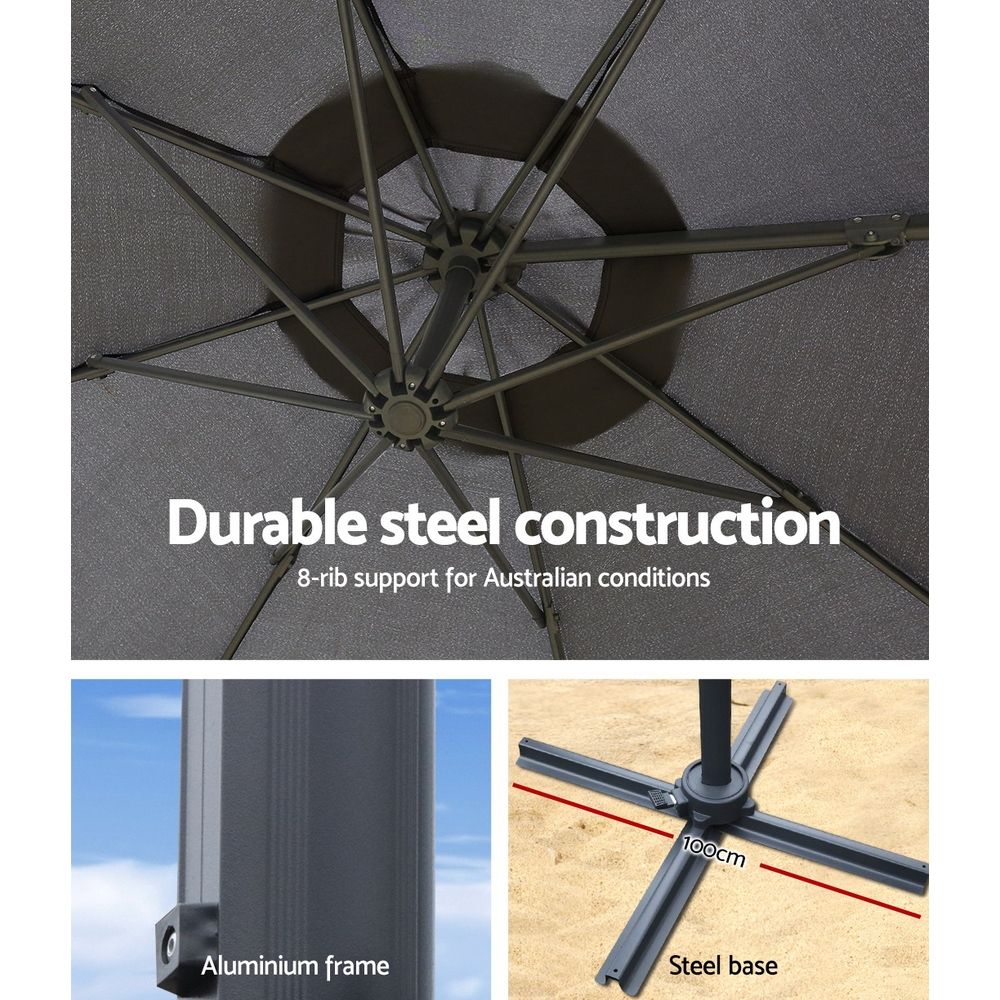 Instahut 3m Side Post Cantilever Outdoor Umbrella Grey