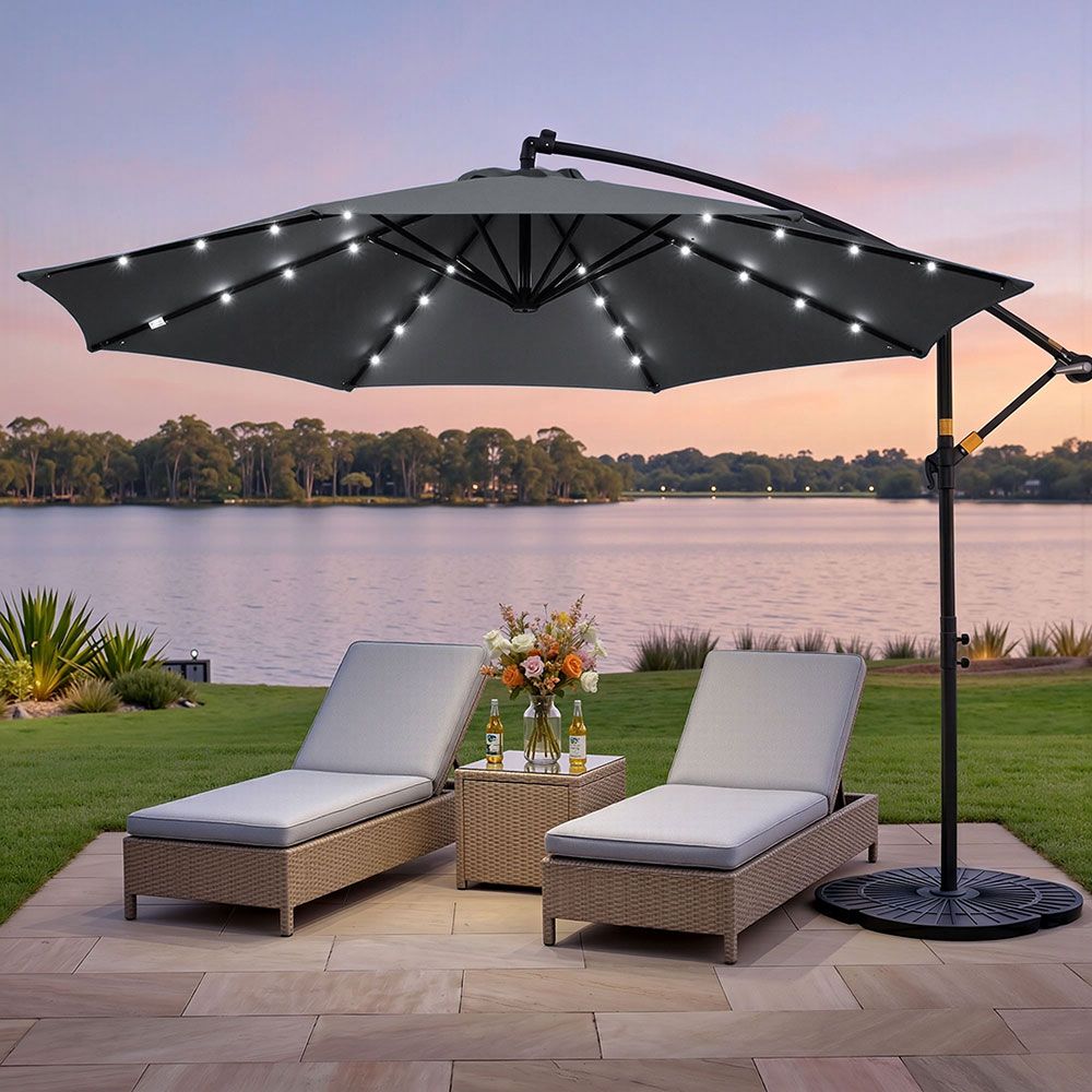 Instahut Cantilever Outdoor Umbrella 3M Solar LED Charcoal