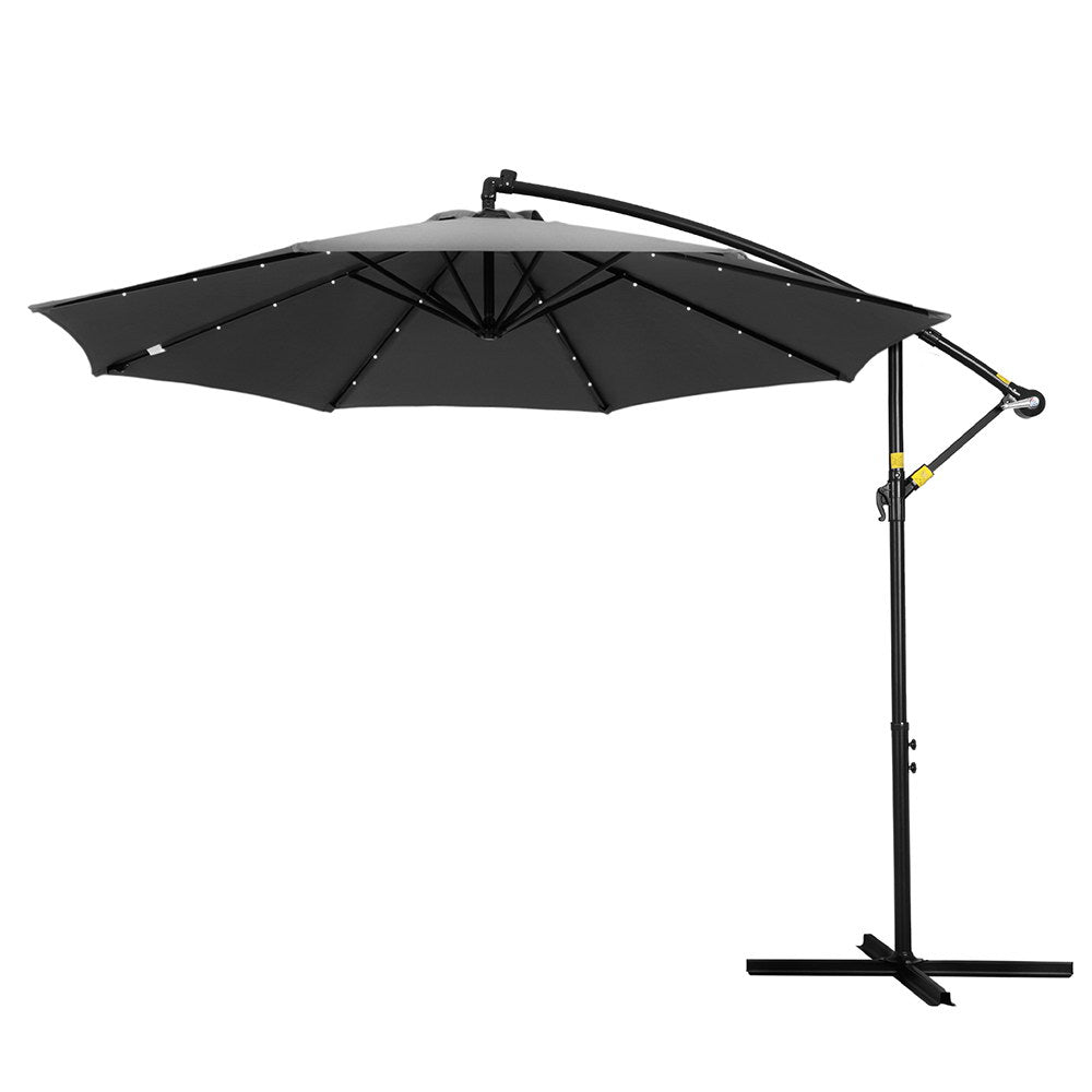 UV50+ LED Garden Patio Umbrella 3M Cantilever Charcoal - Instahut