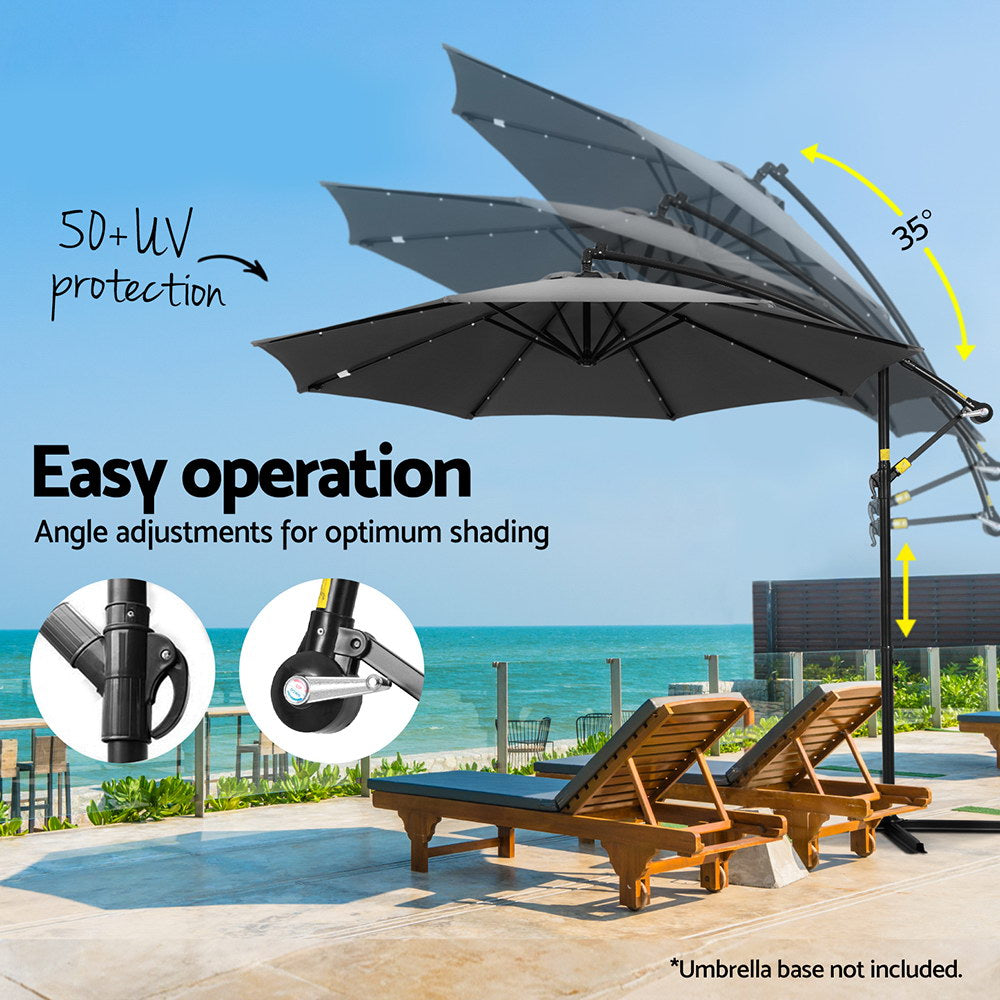 UV50+ LED Garden Patio Umbrella 3M Cantilever Charcoal - Instahut