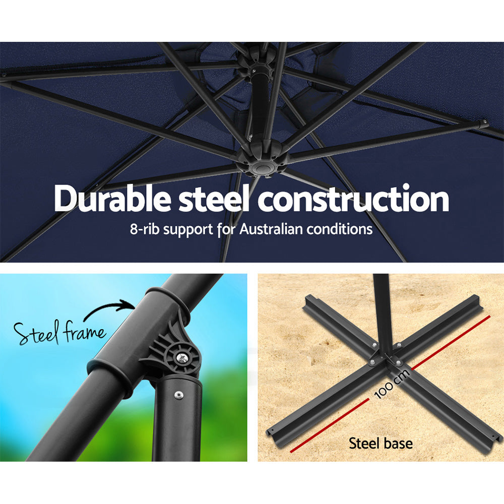 Instahut 3m Cantilever Outdoor Umbrella Navy