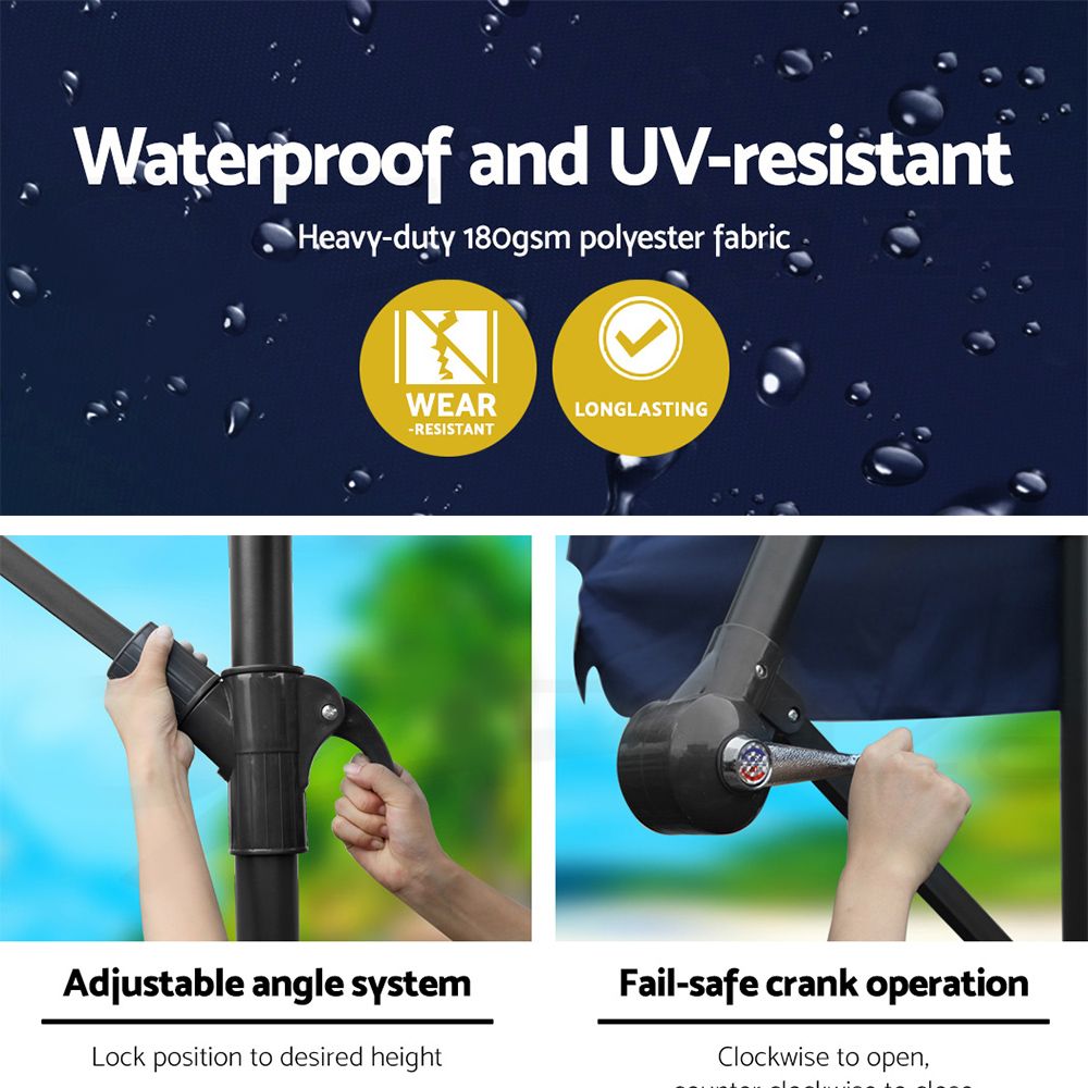 Instahut 3m Side Post Cantilever Outdoor Umbrella Navy
