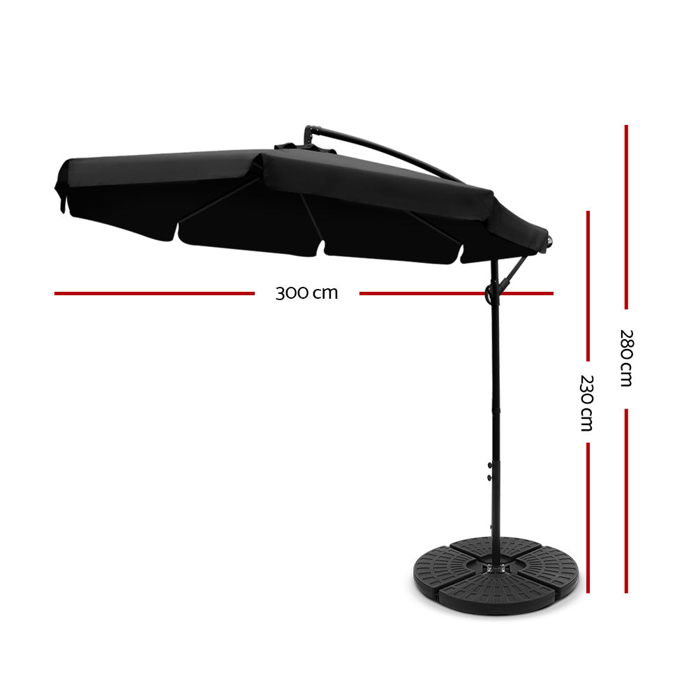 Instahut 3m Cantilever Outdoor Umbrella Black w/Base