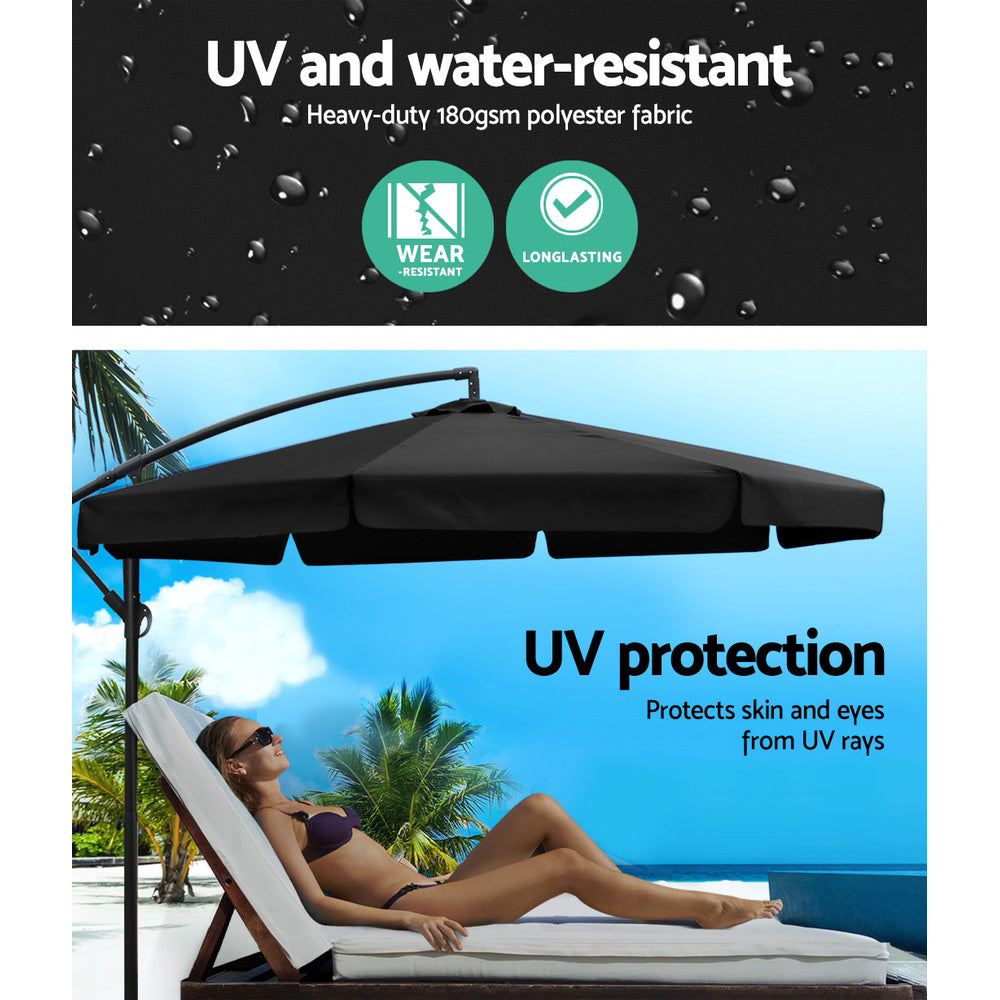 Instahut 3m Cantilever Outdoor Umbrella Black w/Base