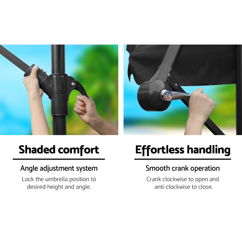 Instahut 3m Cantilever Outdoor Umbrella Black w/Base