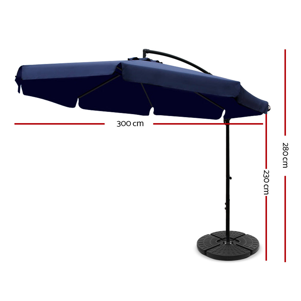 Instahut 3m Cantilever Outdoor Umbrella Navy w/Base