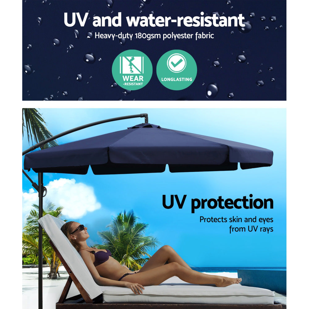 Instahut 3m Cantilever Outdoor Umbrella Navy w/Base