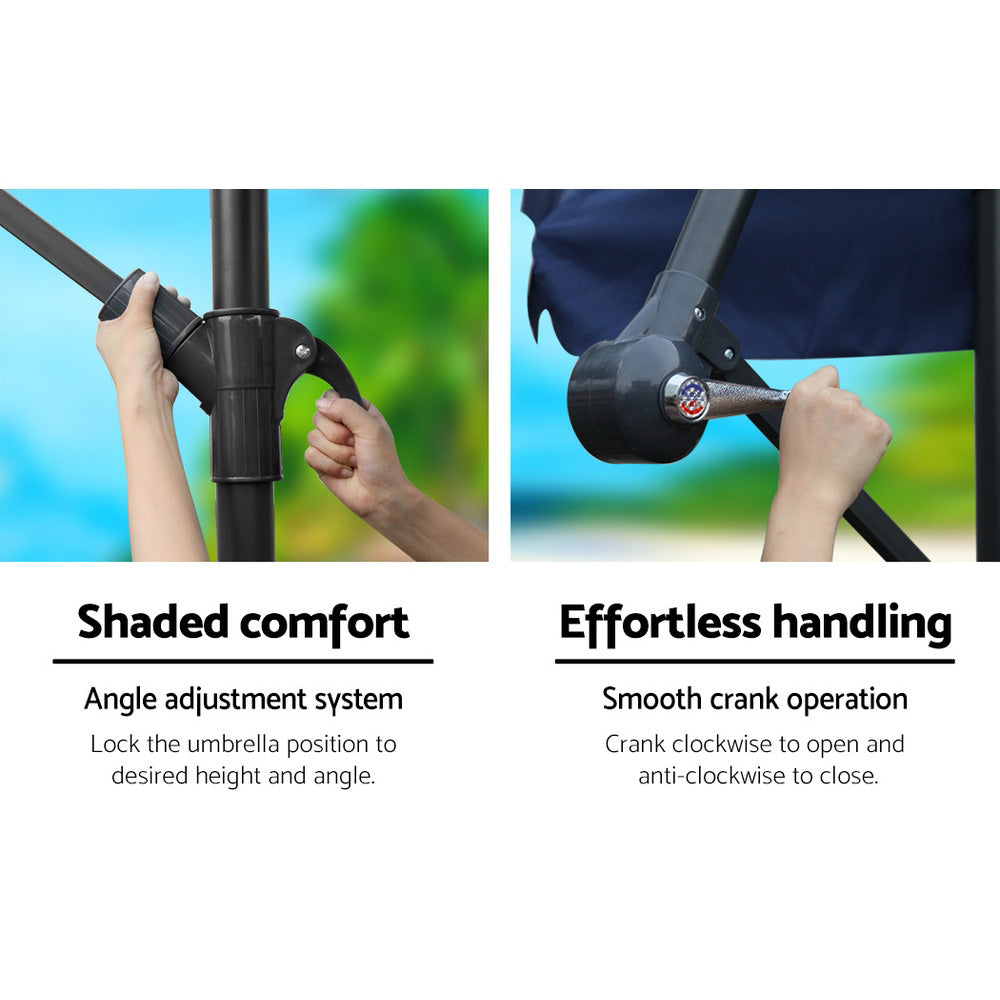 Instahut 3m Cantilever Outdoor Umbrella Navy w/Base