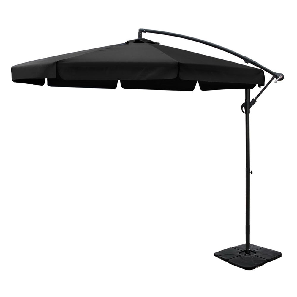 UV50+ Cantilever Outdoor Umbrella w/Base 3m, Black - Instahut