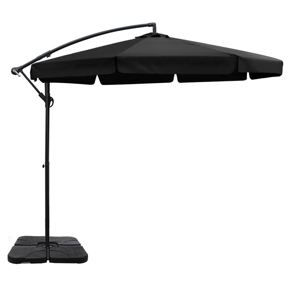 UV50+ Cantilever Outdoor Umbrella w/Base 3m, Black - Instahut