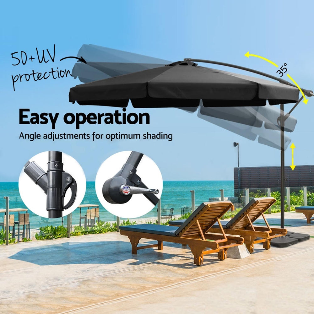 UV50+ Cantilever Outdoor Umbrella w/Base 3m, Black - Instahut