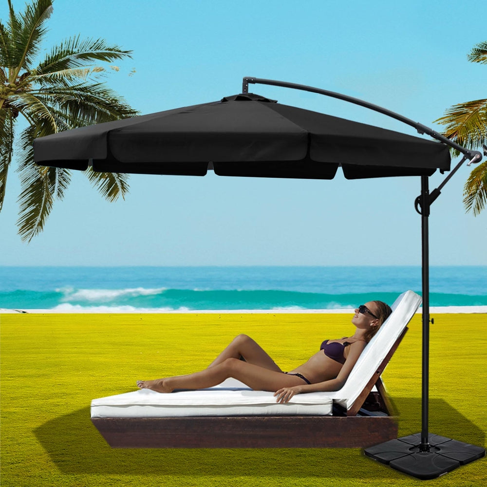 UV50+ Cantilever Outdoor Umbrella w/Base 3m, Black - Instahut