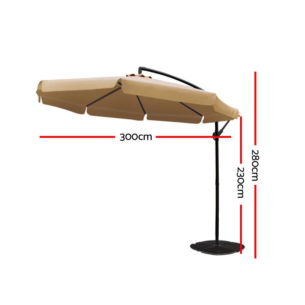 Instahut 3m Cantilever Outdoor Umbrella Beige