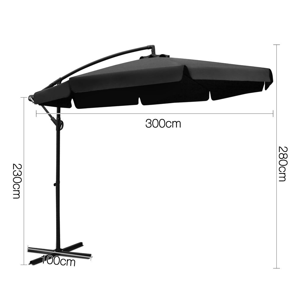 Instahut 3m Cantilever Outdoor Umbrella UV50+ Black