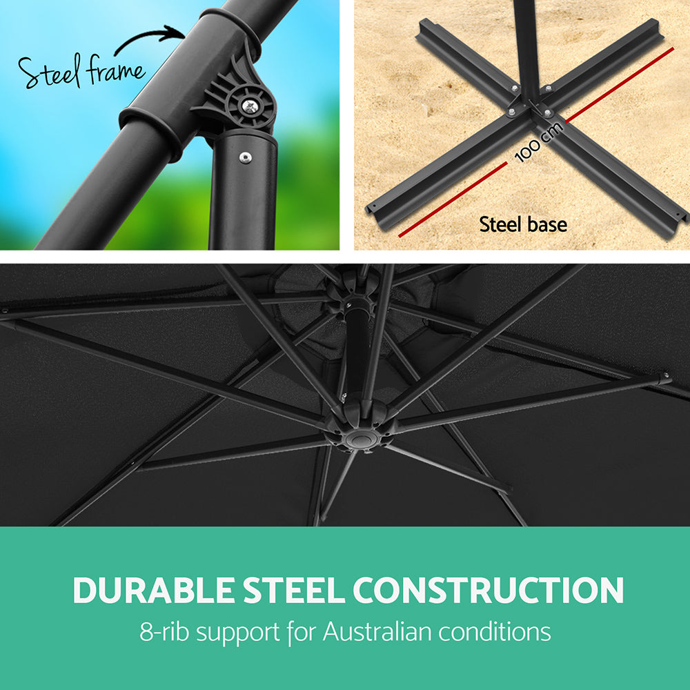 Instahut 3m Cantilever Outdoor Umbrella UV50+ Black