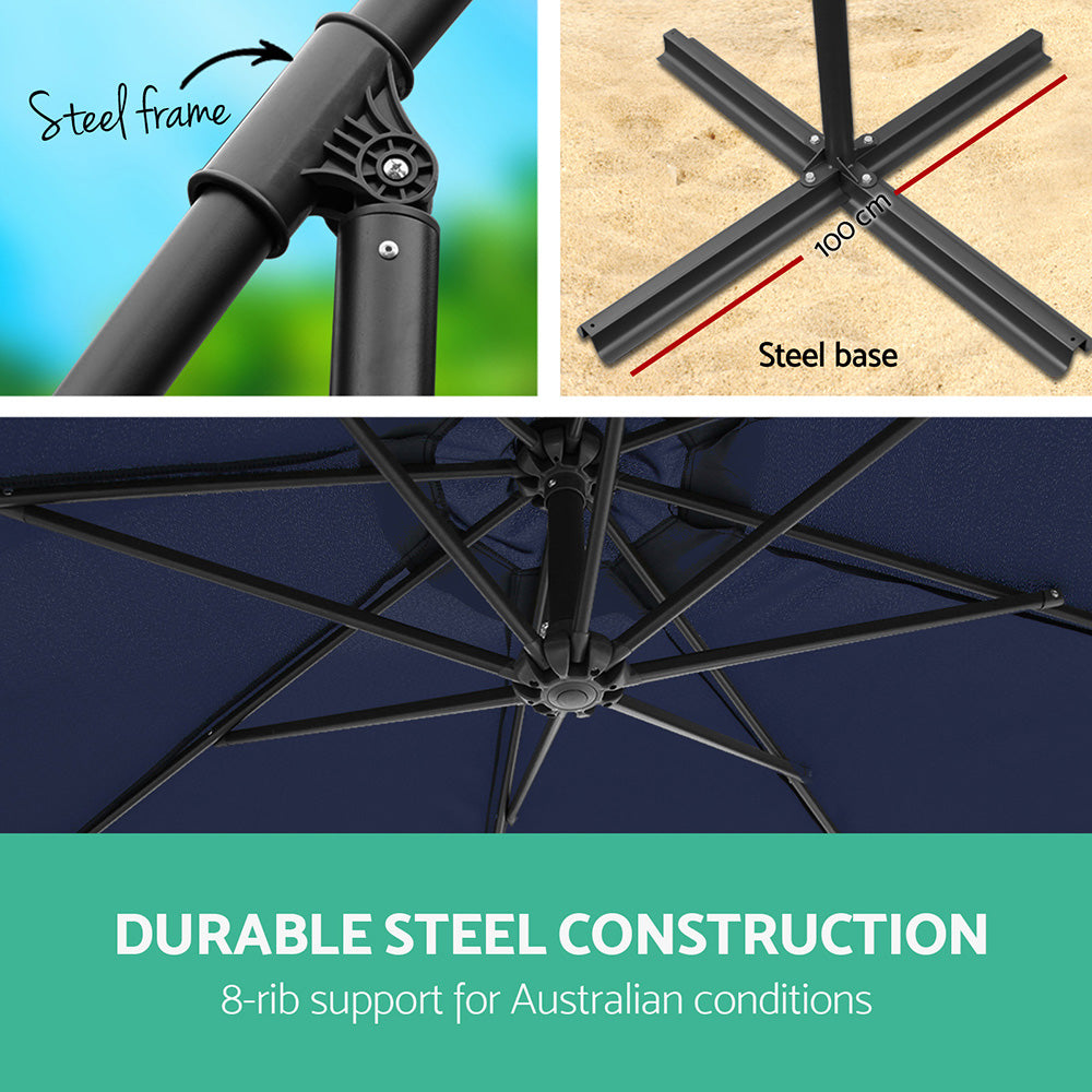 Instahut 3m Cantilever Outdoor Umbrella Navy