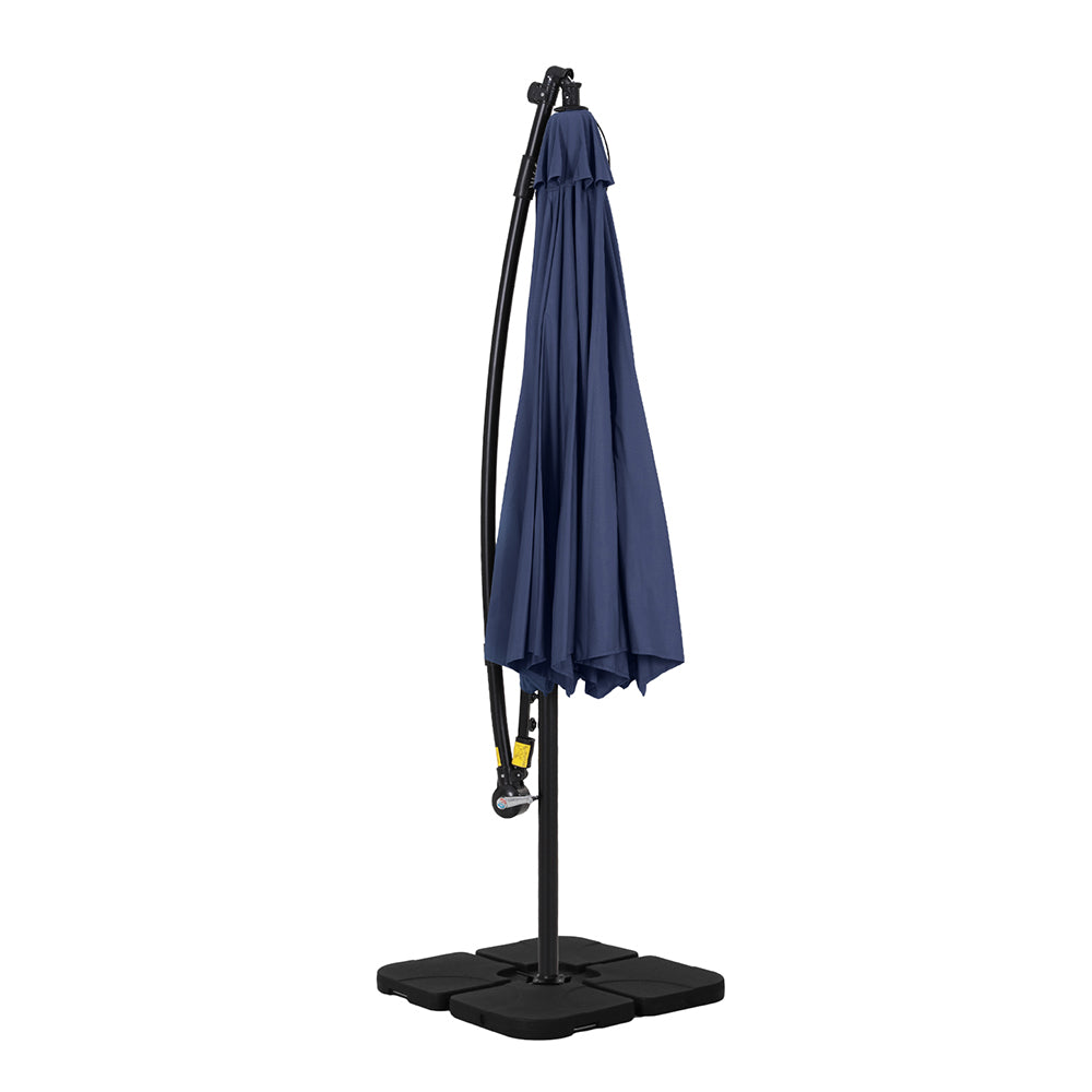 UV50+ 3M Cantilever Umbrella with LED & Base, Navy - Instahut