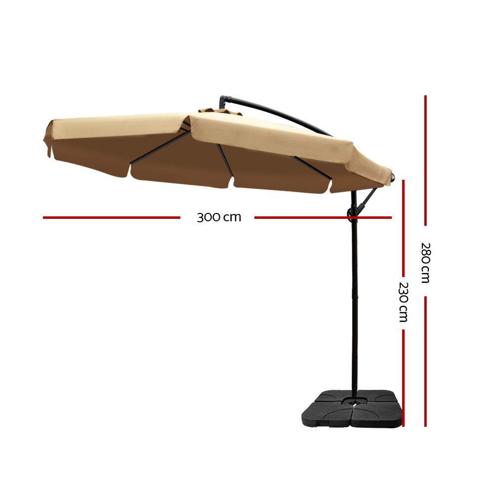 Instahut 3m Cantilever Outdoor Umbrella Beige w/Base
