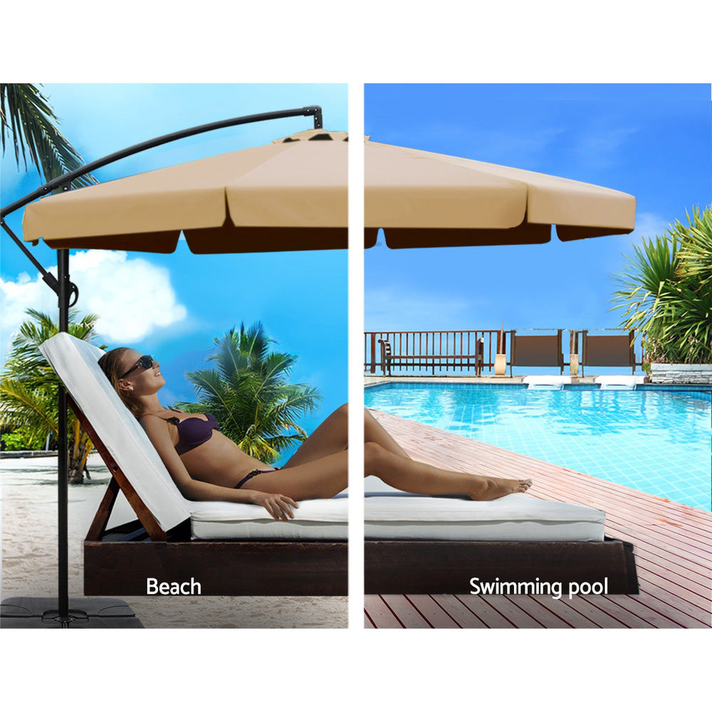 Instahut 3m Cantilever Outdoor Umbrella Beige w/Base