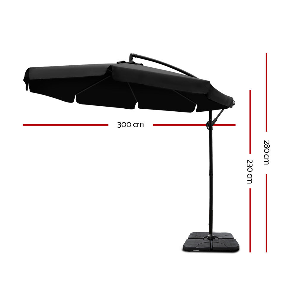 Instahut 3m Cantilever Outdoor Umbrella Black w/Base