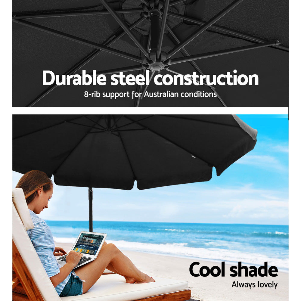 Instahut 3m Cantilever Outdoor Umbrella Black w/Base