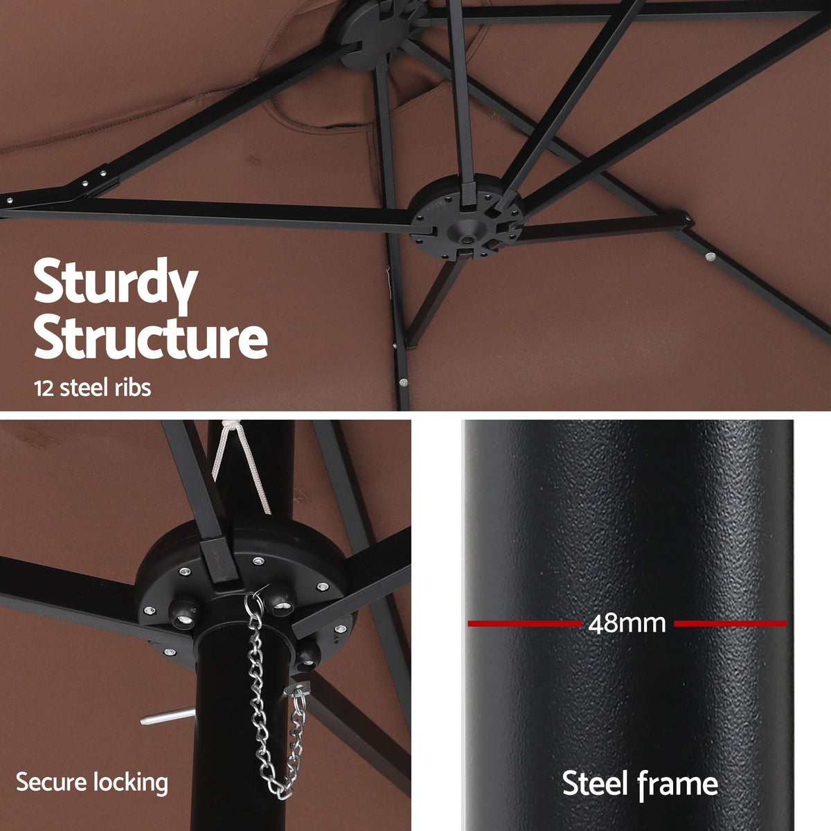 Instahut Outdoor Umbrella 4.57m Solar LED with Base Brown