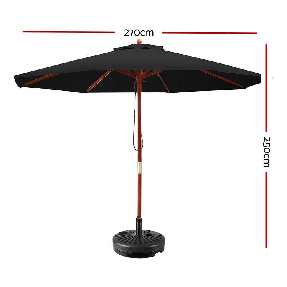 Instahut 2.7m Outdoor Umbrella Black UV50+ Wooden Frame