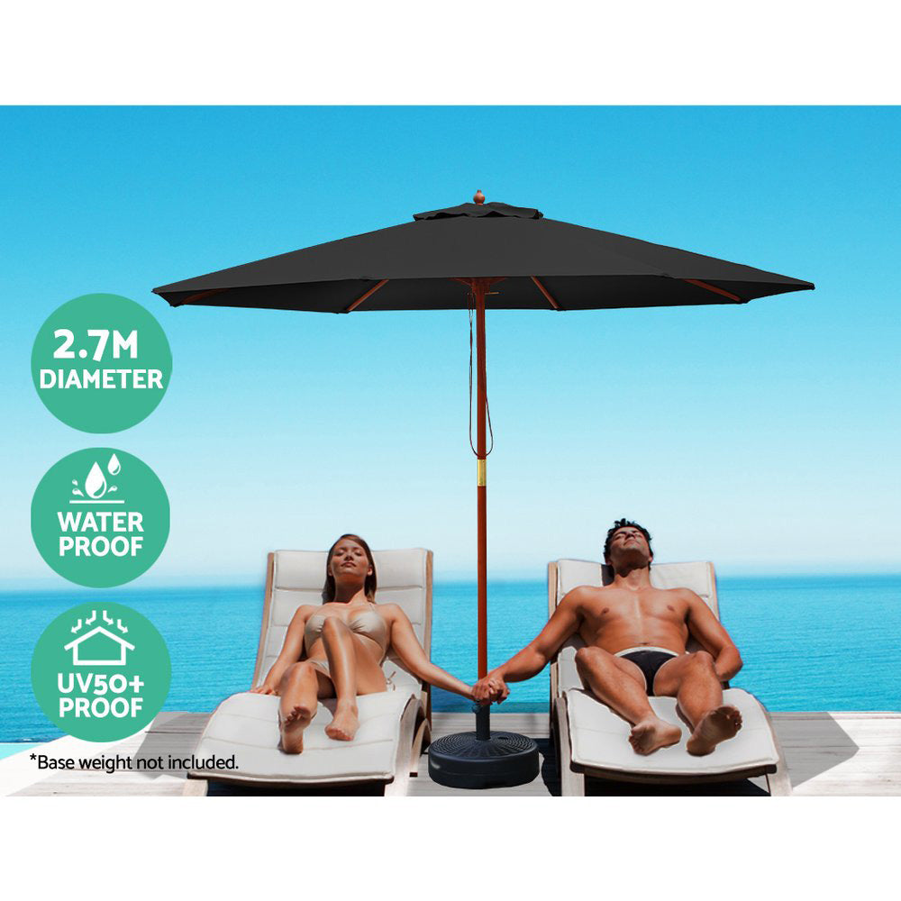 Instahut 2.7m Outdoor Umbrella Black UV50+ Wooden Frame
