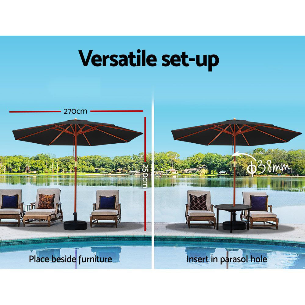 Instahut 2.7m Outdoor Umbrella Black UV50+ Wooden Frame