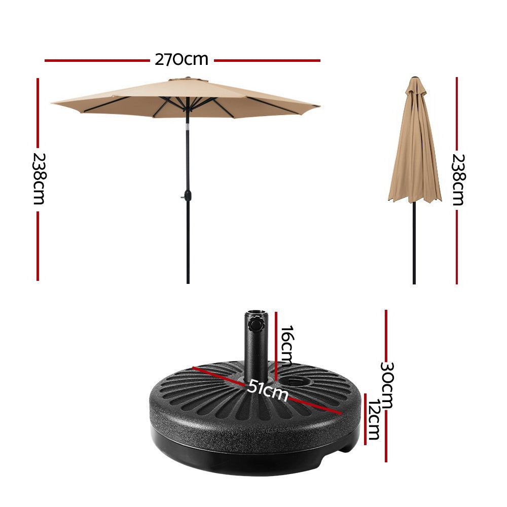 Instahut 2.7m Outdoor Umbrella Beige UV50+ with Base