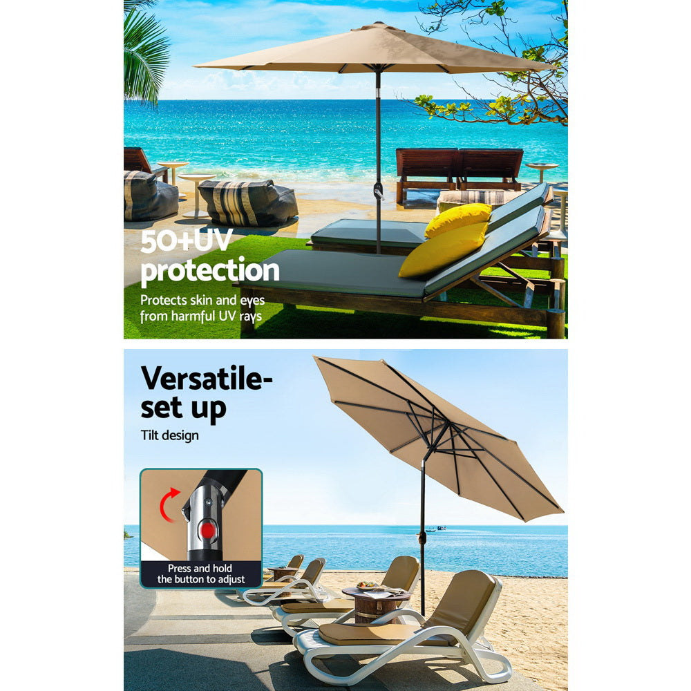 Instahut 2.7m Outdoor Umbrella Beige UV50+ with Base
