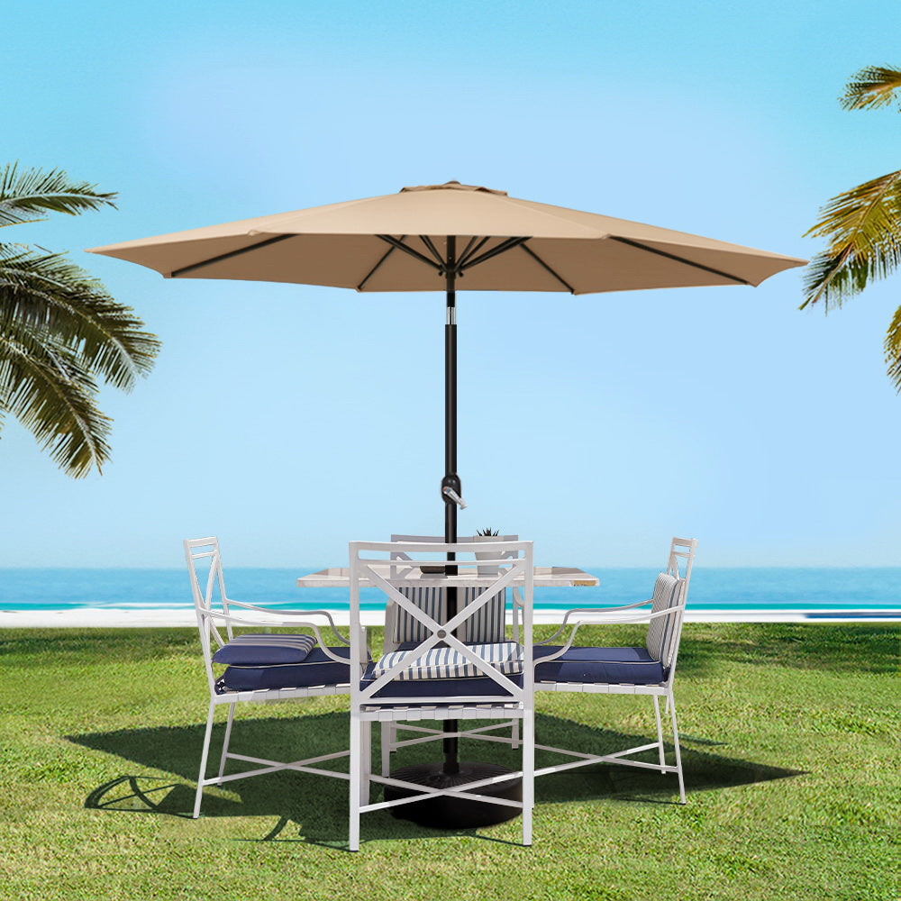 Instahut 2.7m Outdoor Umbrella Beige UV50+ with Base