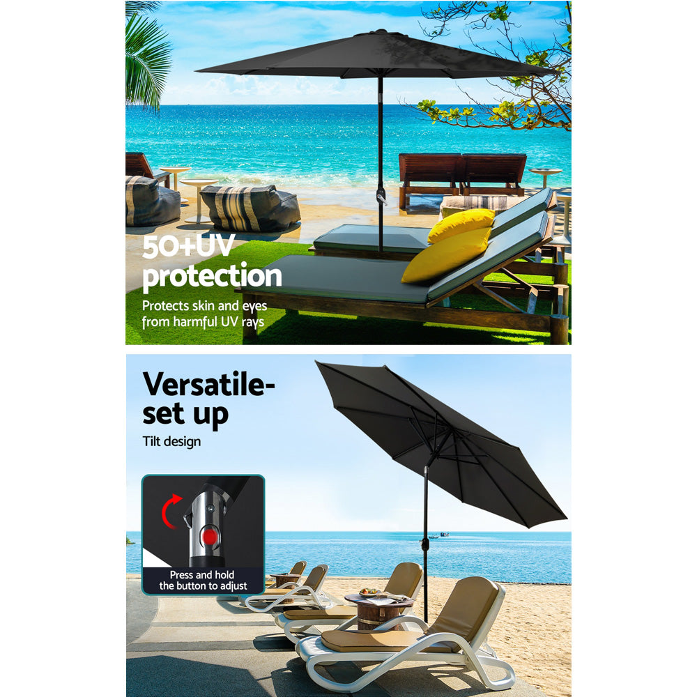 Instahut 2.7m Outdoor Umbrella Tilt UV Black