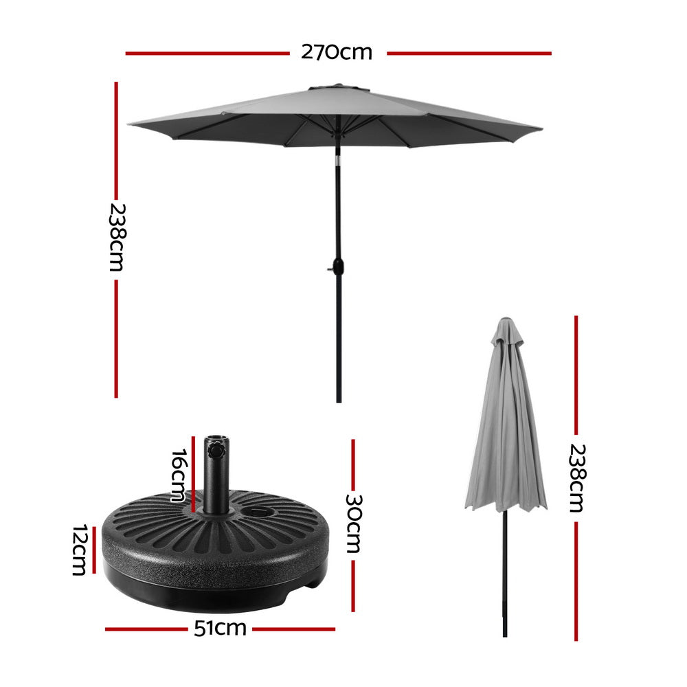 UV50+ Outdoor Umbrella w/Base, Adjustable Tilt, 2.7m, Instahut