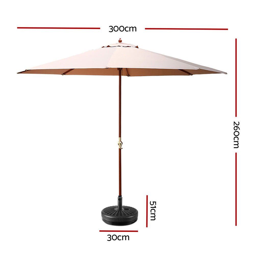 Instahut 3m Outdoor Umbrella Beige UV50+ Wooden Frame