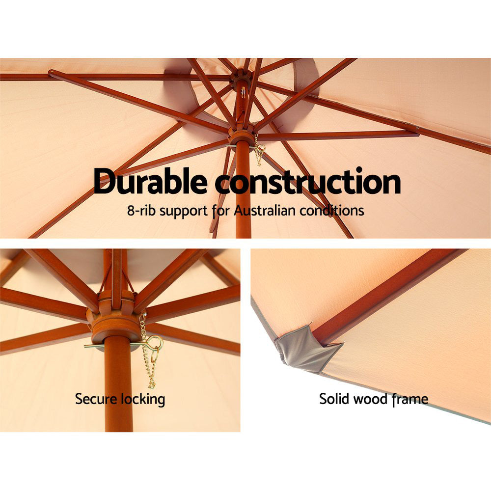 Instahut 3m Outdoor Umbrella Beige UV50+ Wooden Frame