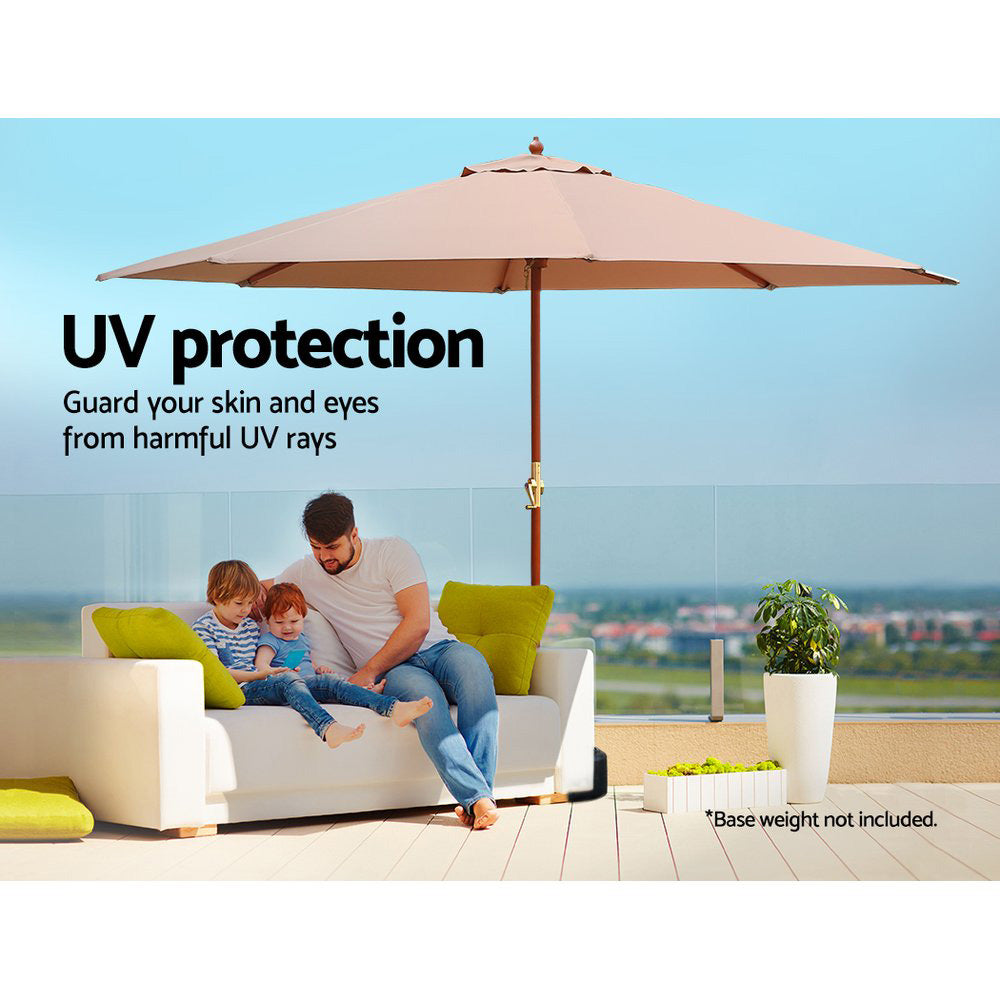 Instahut 3m Outdoor Umbrella Beige UV50+ Wooden Frame