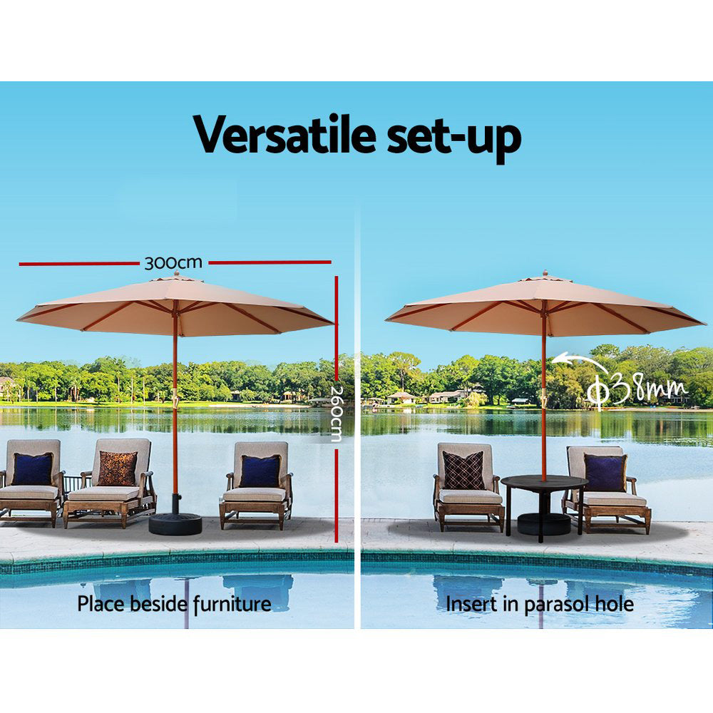 Instahut 3m Outdoor Umbrella Beige UV50+ Wooden Frame