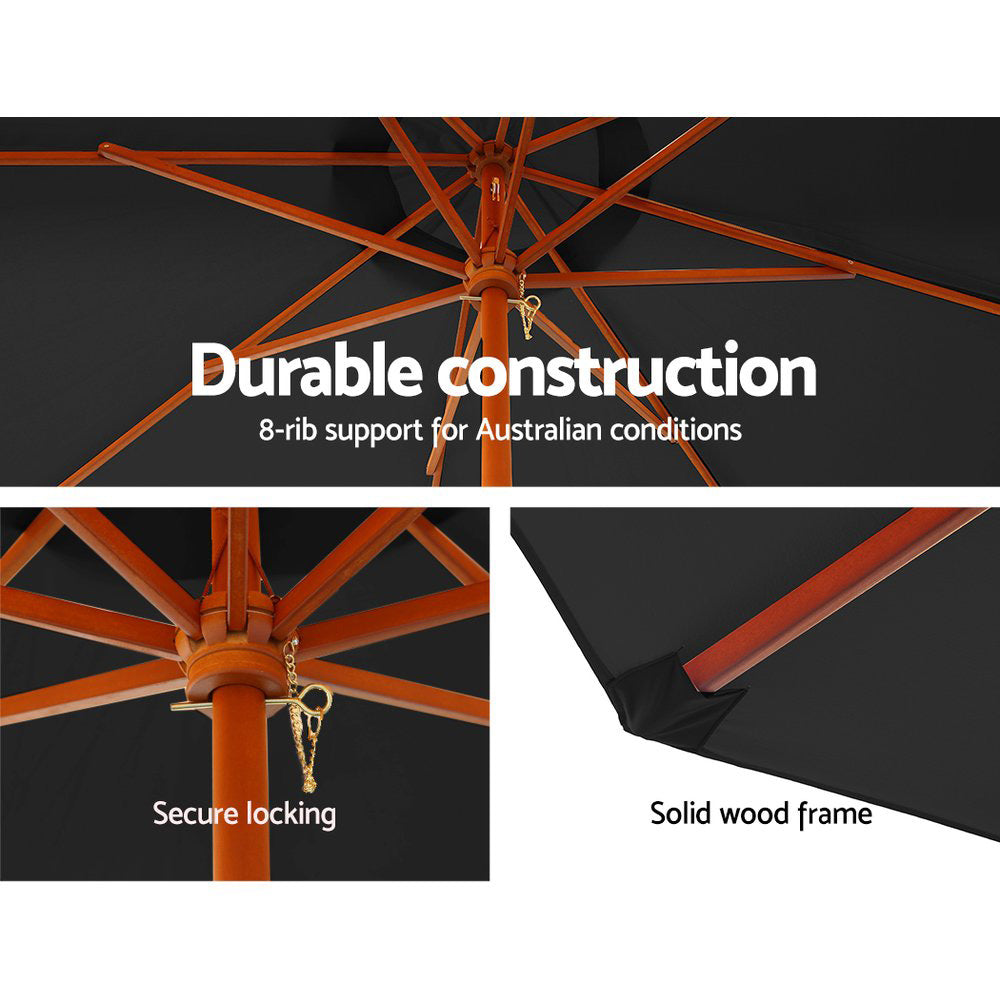 Instahut 3m Outdoor Umbrella Black UV50+ Wooden Frame