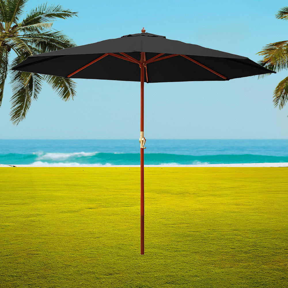 Instahut 3m Outdoor Umbrella Black UV50+ Wooden Frame