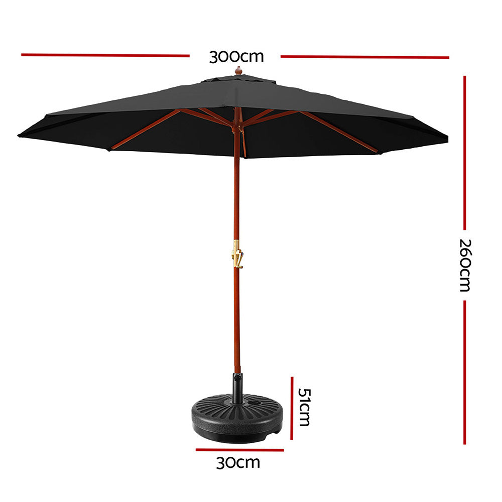 Instahut 3m Outdoor Umbrella Black UV50+ Wooden Frame