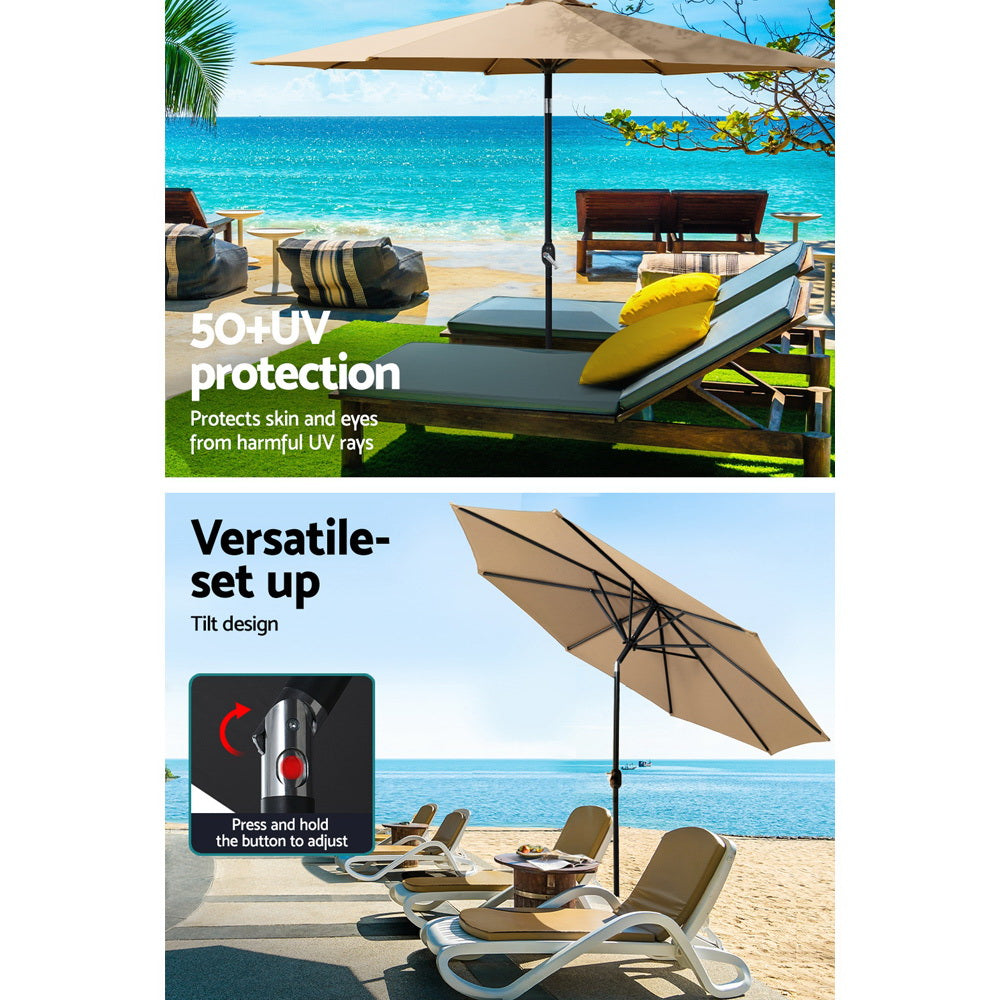 Instahut 3m Outdoor Umbrella Beach Garden Patio Tilt Beige