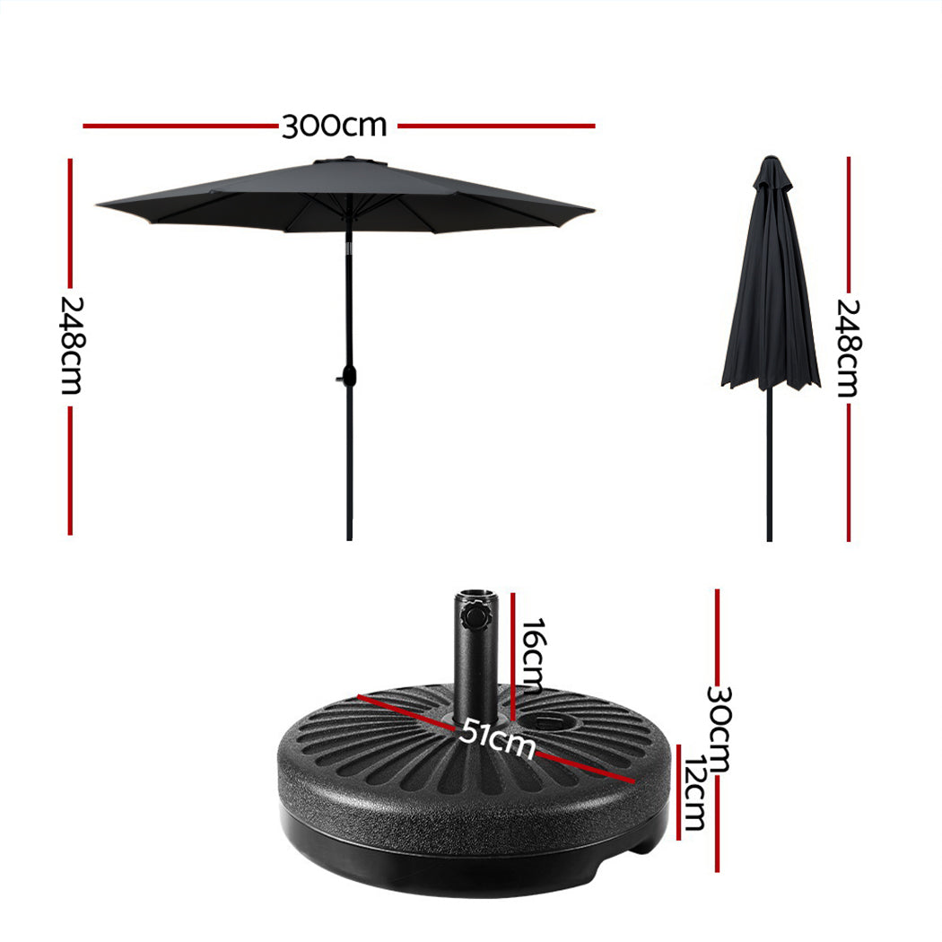 Instahut 3m Outdoor Umbrella Black Tilt UV Patio Beach