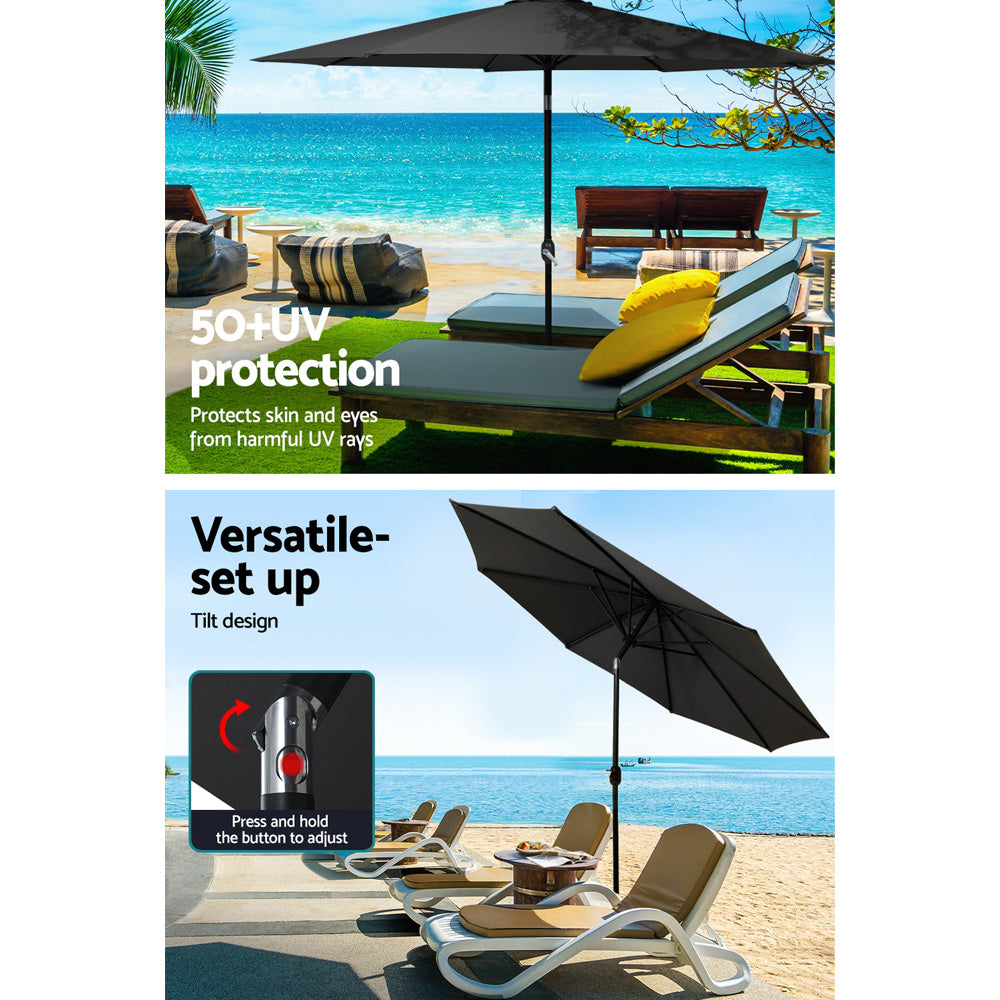 Instahut 3m Outdoor Umbrella Black Tilt UV Patio Beach