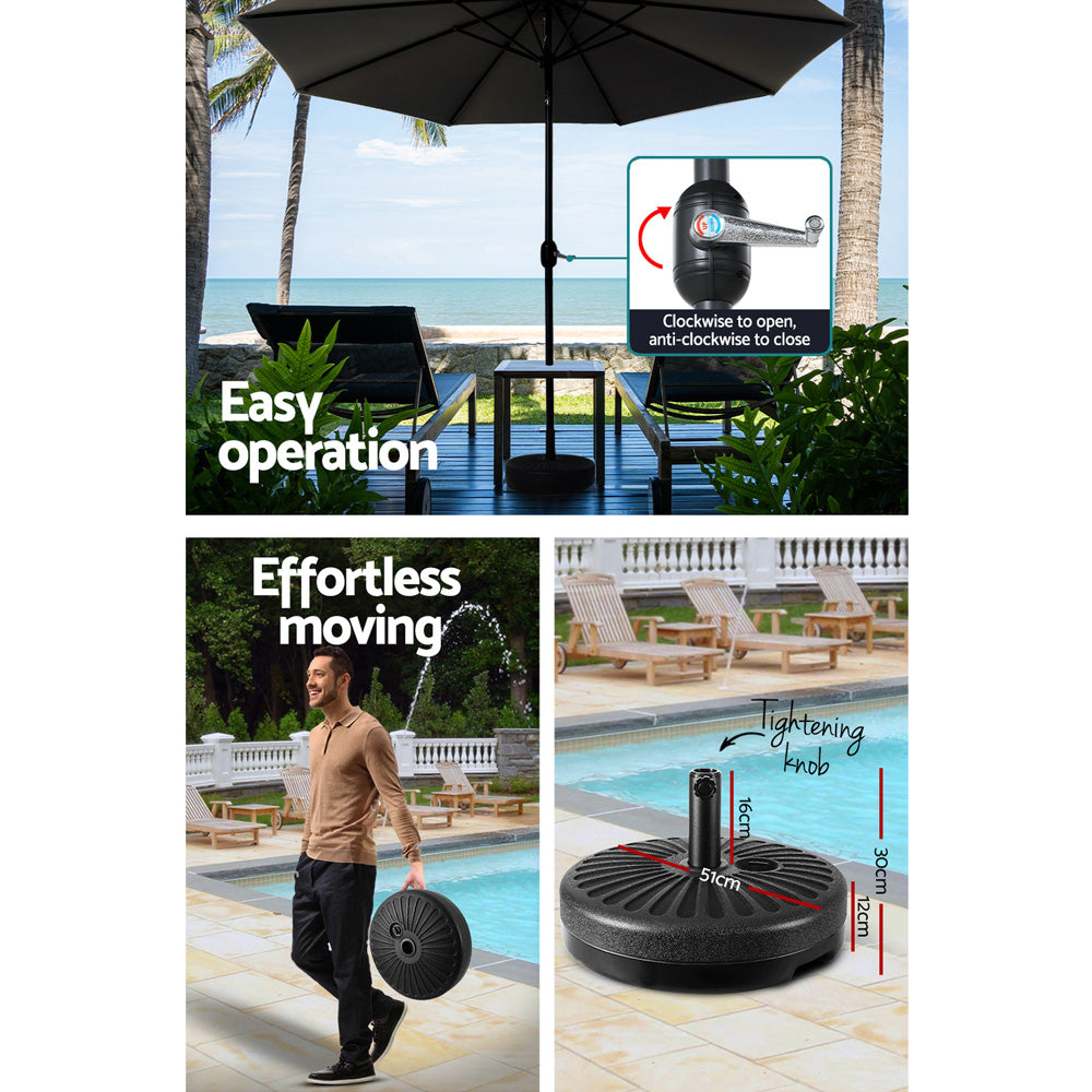 Instahut 3m Outdoor Umbrella with Tilt and Base, Black