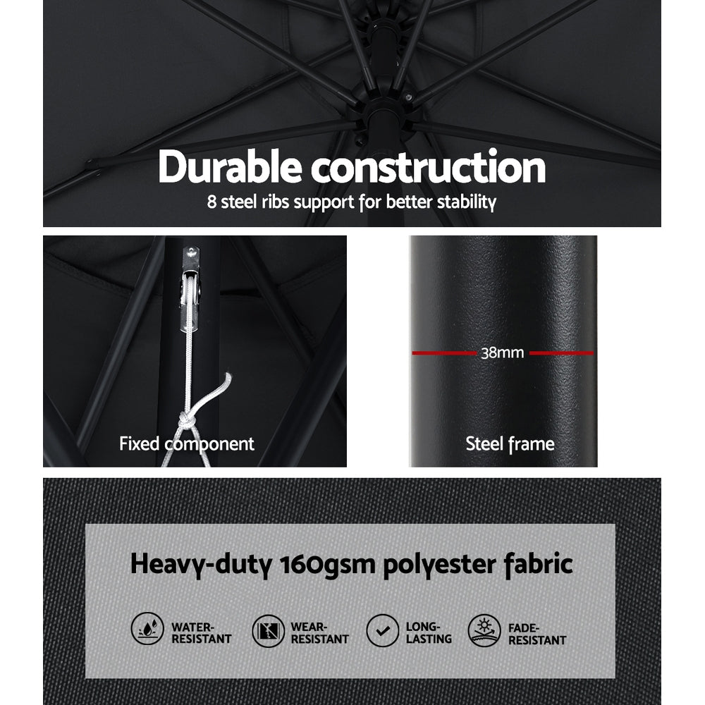 Instahut 3m Outdoor Umbrella Black Tilt UV Patio Beach