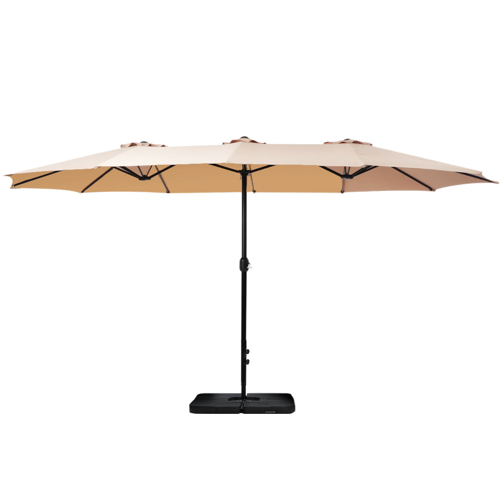Instahut 4.57m Outdoor Umbrella Double-Sided Beige w/ Base