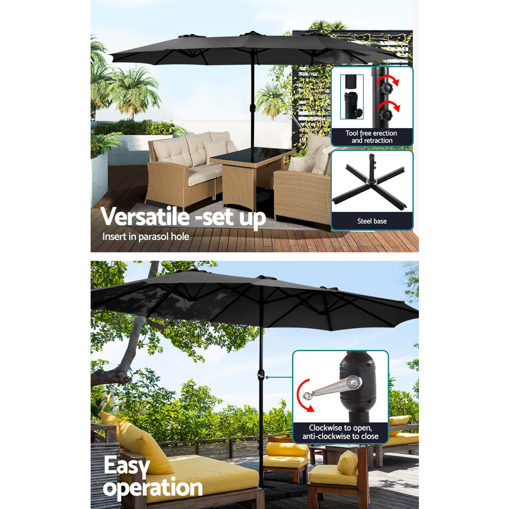 Instahut 4.57m Outdoor Umbrella with Base Black