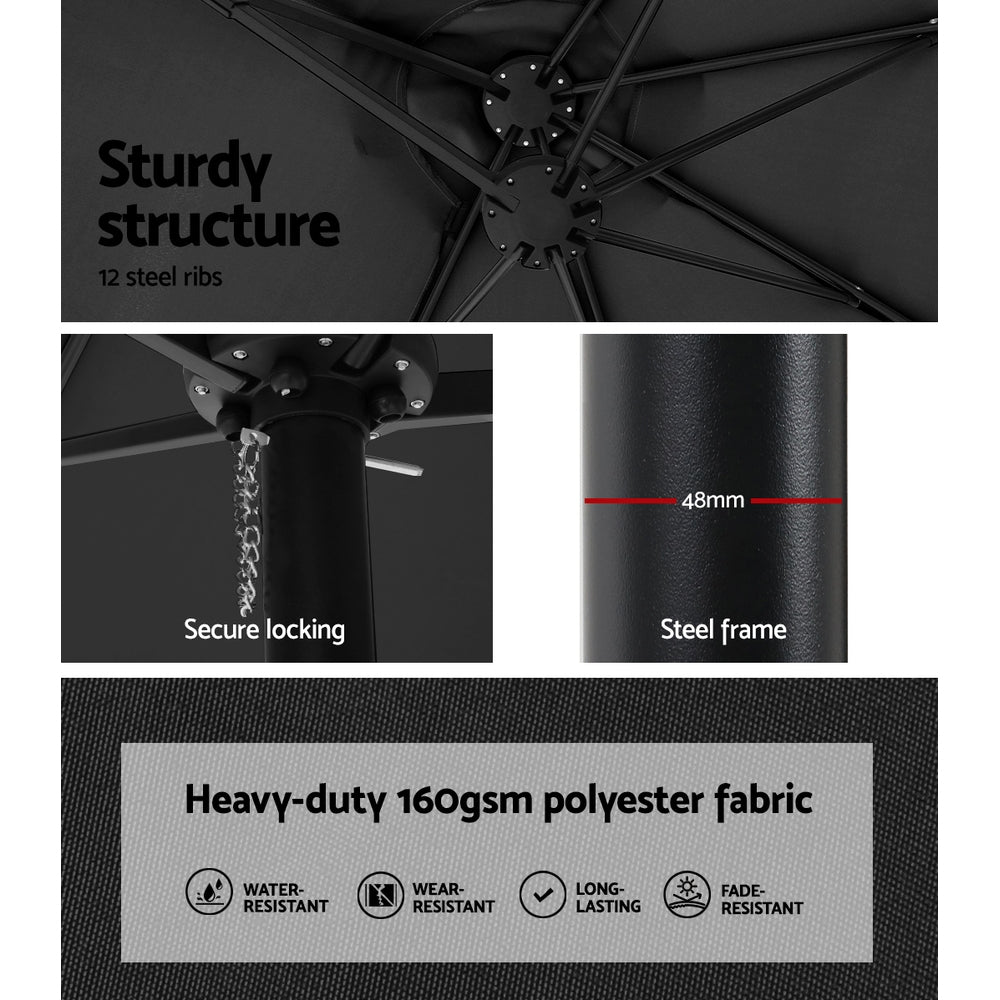 Instahut 4.57m Outdoor Umbrella with Base Black